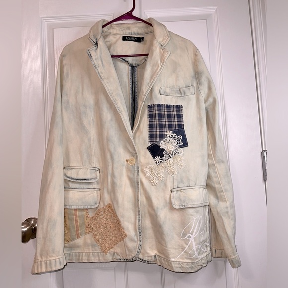 Ralph Lauren Black Label Jackets & Blazers - LRL Black label Cream Denim Patchwork Beaded Lace Women's Jacket